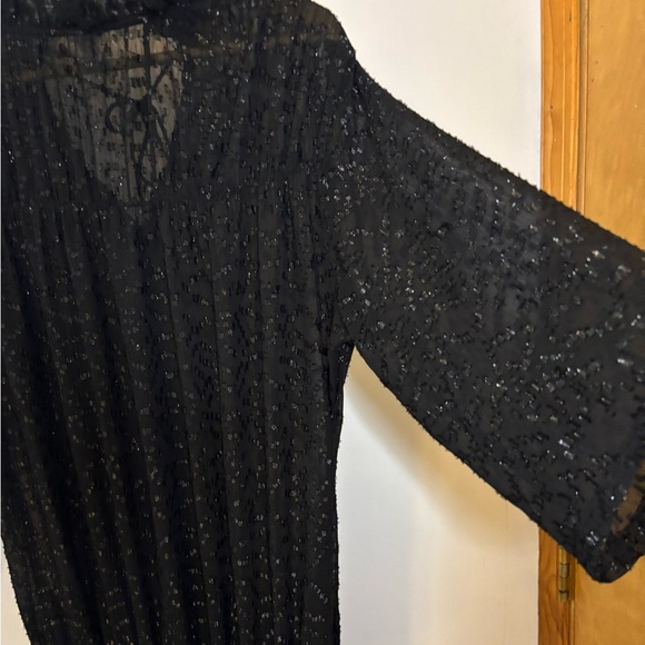 H&M Black Metallic Semi Sheer Tiered Whimsy Goth Midi Dress - Picture 8 of 9